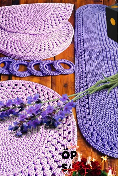 Örgü Sanatı El Örgüsü 6 Kişilik Polyester Soft Makrome Fıstık Model Supla Takımı