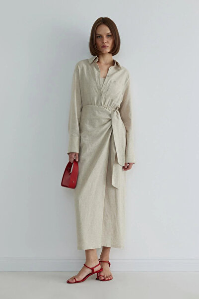 Suud Collection فستان من الكتان الطبيعي - تصميم ملفوف نوليد