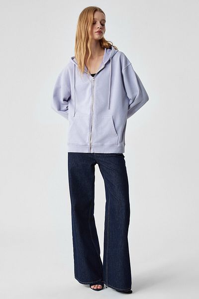 GRIMELANGE Nisöreni Women's Oversize Fit Cap Organic Cotton 100% 3 Thread Lilac Sweatshirt