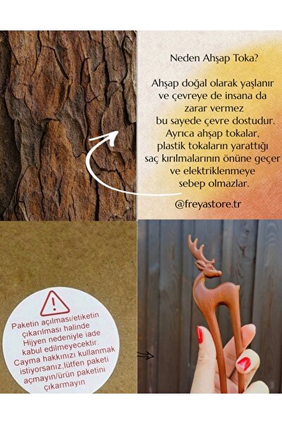 Freya Doğal Ahşap Geyik Otantik Çubuk Toka (antik/bohem/etnik/İskandinav/mitolojik)