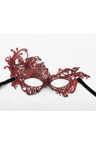 HSDemirci Red Color Lace Mesh Embroidered Party Mask Model 1