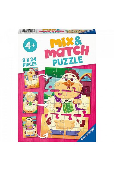 RAVENSBURGER Farm Friends Mix&Match Puzzle, 3X24 Pieces