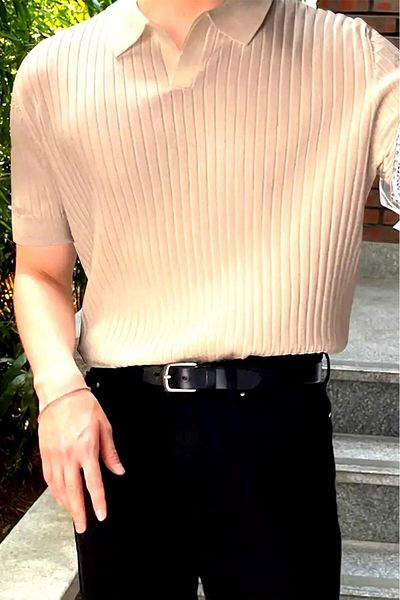 Oksit Ανδρικό πλεκτό μπλουζάκι Lorens ριγέ Lycra Slim Fit Polo γιακά