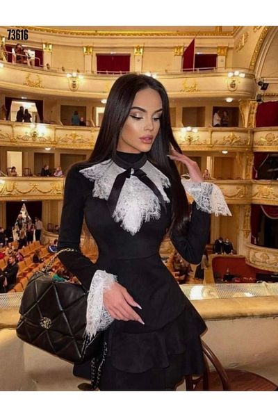 Butik Women's Scuba Diving Fabric Imported Lace and Bronchus Detailed Opportunity Product Dress