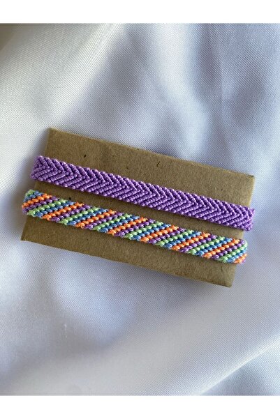 MELUSH Pastel Colored Striped Patterned Set of 2 Knitted Bracelets