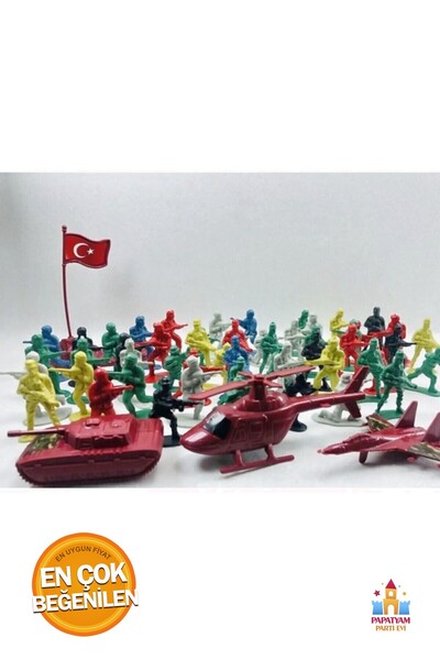 PapatyamPartiEvi Türk Askeri Oyuncak Figür Seti Tam 58 Parça Kara Hava Kuvvet...