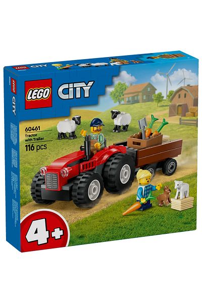 LEGO Set LEGO City - Tractor de ferma rosu cu remorca si oi (60461)