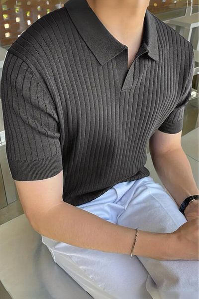 Oksit Ανδρικό πλεκτό μπλουζάκι Lorens ριγέ Lycra Slim Fit Polo γιακά