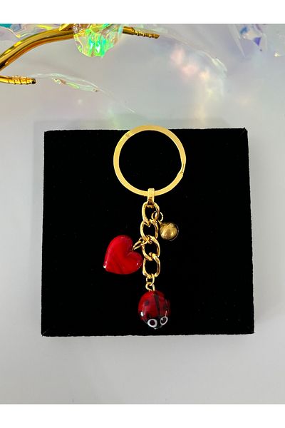 stainless steell Murano Ladybug Glass Keychain Thick Model Friend Couple Keychain Bag Charm