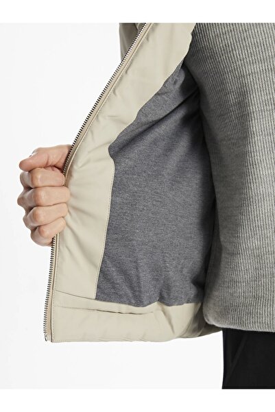 LC Waikiki Ανδρικό δερμάτινο παλτό LCW Vision Beige Slim Fit Stand Collar