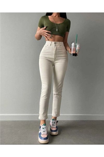 Geppetto A 1656409461   Women's Mom Cream Jeans