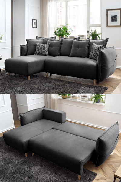 Eymense Puffy Sandıklı Köşe Koltuk Antrasit Sol Köşe