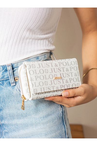 Just Polo Women's Wallet with 8 Card Bolts Vinyl Covered Bolme Zipper Flip