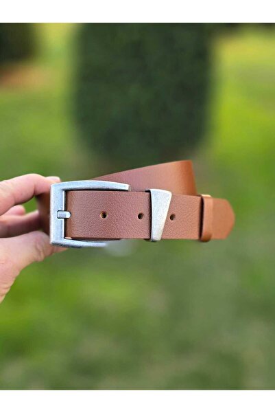 Kemerix 100% Genuine Leather Tinned Buckle 3.2 cm Tan Belt