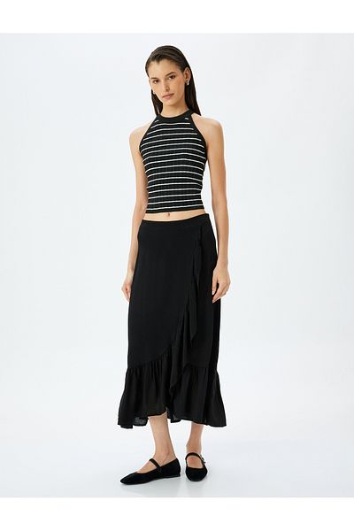 Koton New Season Midi Length Viscose Double Breasted Ruffle Skirt
