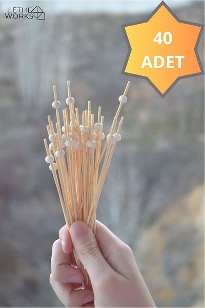 lethe works Wooden Beaded Cocktail & Presentation Sticks - 40 Pieces