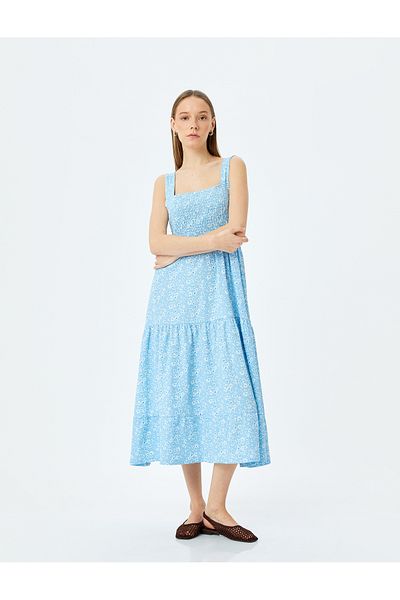 Koton Gipped thick strappy floral midi sleeveless dress.