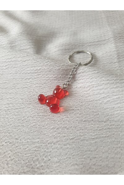 LuArte سلسلة مفاتيح إيبوكسي كير بير باللون الأحمر