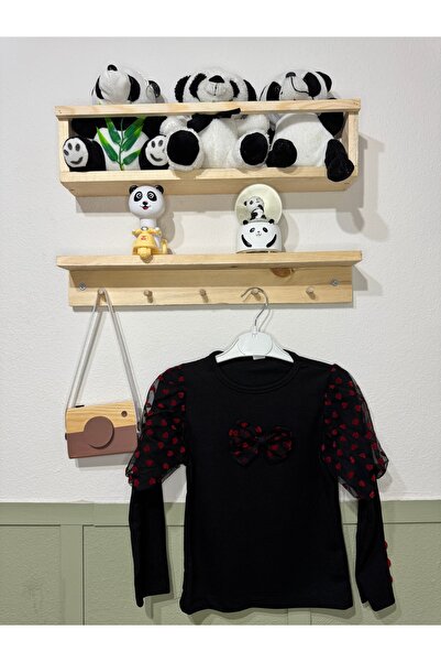 Store Kolları Kalp Detay Penye Uzun Kol Tişört