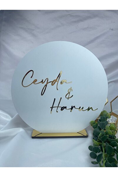 estölye Kişiye Özel Gold & Silver Pleksi Ahşap Masaüstü İsimlik - Oval 30cm