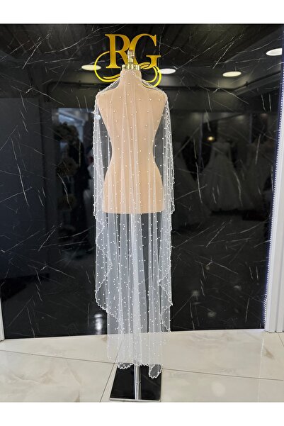 Rüveyda Kırık Beyaz Duvak Kristal Taş İşlemeli İnci Çakmalı