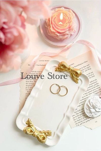 Louve Store صينية شريط ذهبي مزخرف، طبق، صينية مجوهرات