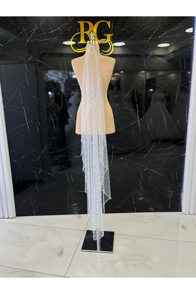 Rüveyda Kırık Beyaz Duvak Kristal Taş İşlemeli İnci Çakmalı