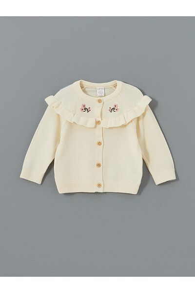 LC Waikiki LCW baby Crew Neck Embroidered Baby Girl Knitwear Cardigan