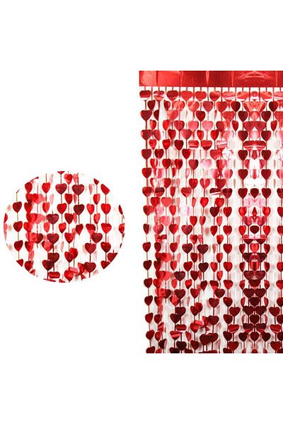 ReilaCos Red Color Heart Shaped Metalized Fringed Background Curtain Decoration