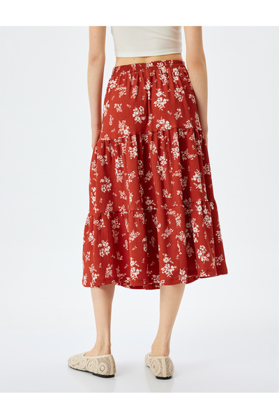 Koton Layered floral voluminous high waist midi skirt.