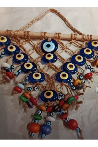 Nurtakı Nurtakı Nazar Boncuklu Hasır ipli Nazar kırıcı üçgen model duvar kapı süsü