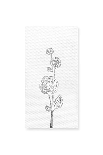 Story 40X40 cm Silver Foil Roses Patterned White Paper Napkins 16 Pcs 1/8 Fold