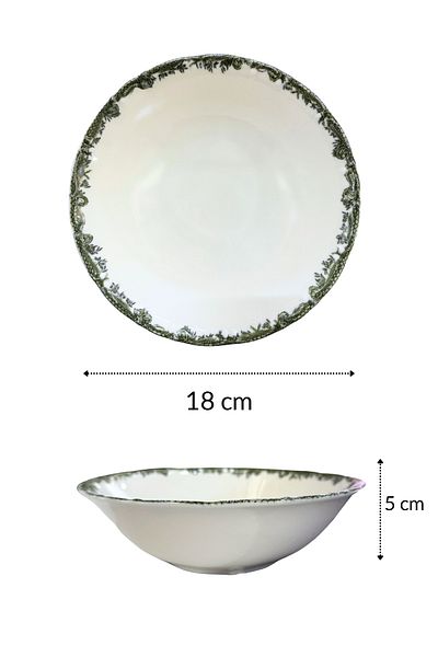 porselenden Antique Green Premium Porcelain 18 cm Average Size Salad Bowl Green Floral Presentation Service Set