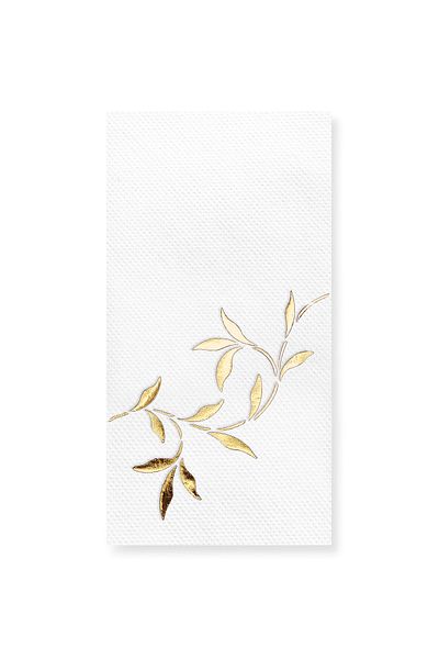 Story 40X40 cm Gold Foil Leaves Patterned 16 Pcs 1/8 Fold White Colored Paper Napkins