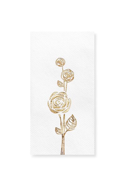 Story 40X40 cm Gold Foil Roses Patterned 16 Pack 1/8 Fold White Colored Paper Napkins