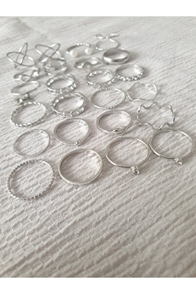 LuArte مجموعة خواتم فضية اللون عادية ومختلطة