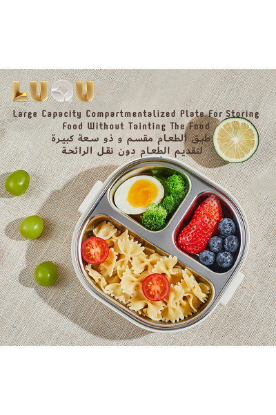 LUQU BABY صندوق غداء LuQU على شكل ديناصور - صندوق غداء معزول مع ترمس مقاوم للتسرب لتعبئة الطعام - 3 أقسام.