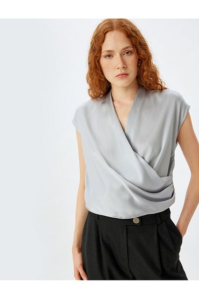 Koton Gray Wrap Satin Blouse For Women