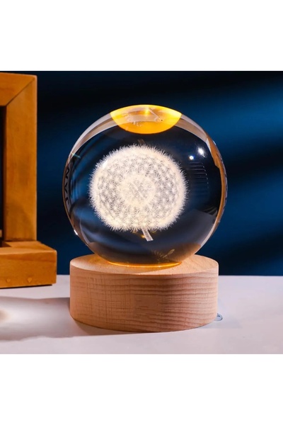 Wolawood Kristal Cam Kar Küresi 3D Lazer İşleme Karahindiba Temalı LED Işık U...
