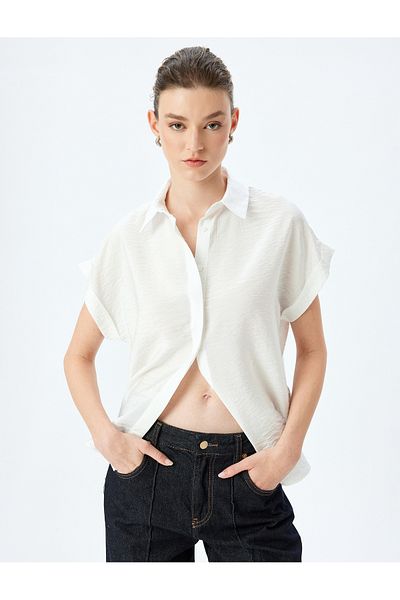 Koton Viscose fabric classic collar short sleeve shirt.