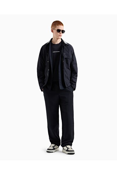 Armani Exchange Ανδρικό βαμβακερό μπλουζάκι Kaki με ισχυρό λογότυπο και μισό μακρύ κορδόνι