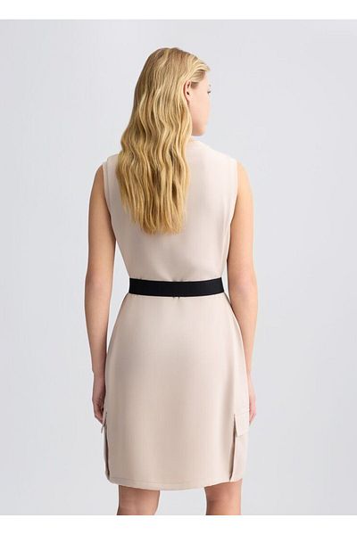 Liu Jo Women's Belted Waist Round Neck Sleeveless Ecru Dress Ta5139Ts923-41305