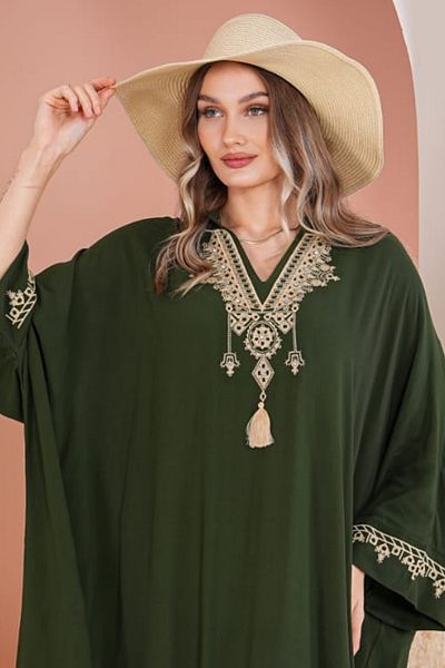 Eceyaman moda Women's Embroidered Sleeves and Collar Embroidered Judge Collar Large Size Dress