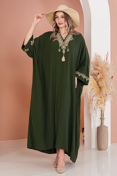 Eceyaman moda Women's Embroidered Sleeves and Collar Embroidered Judge Collar Large Size Dress