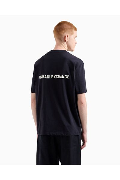 Armani Exchange Tricou Kaki din bumbac pentru bărbați, cu logo-ul Strong și lac semi-lung