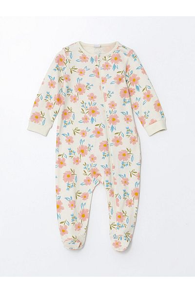 LC Waikiki Lcw Baby Ecru Crew Neck Floral Baby Girl Romper 2Pcs