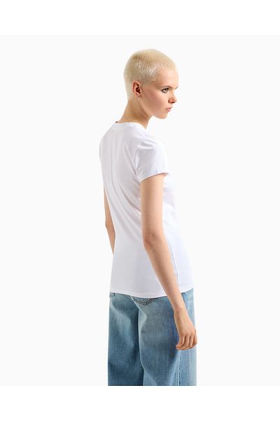 Armani Exchange Women's Short Sleeve V-Neck Woven Fabric White T-Shirt Xw 000600   Af10355-U0002