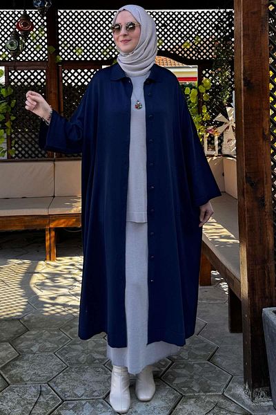 Rabia Şamlı Πλεκτή Ζακέτα Navy Blue Poncho