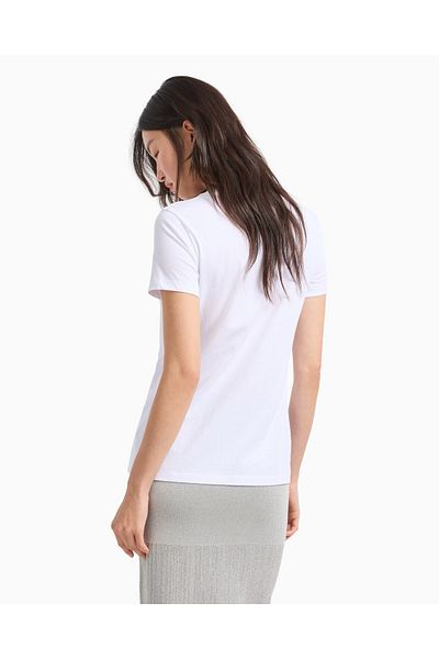 Armani Exchange Women's Regular Fit Round Neck Glitter Logo Short Sleeve White T-Shirt Xw 000109   Af10359-U0002