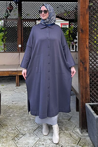 Rabia Şamlı Panço Triko Hırka Antrasit